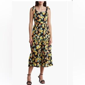 Adelyn Rae Orange and Yellow Smocked Midi Sundress